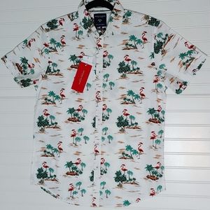 Men's Short Sleeve Button Shirt Flamingo Christmas